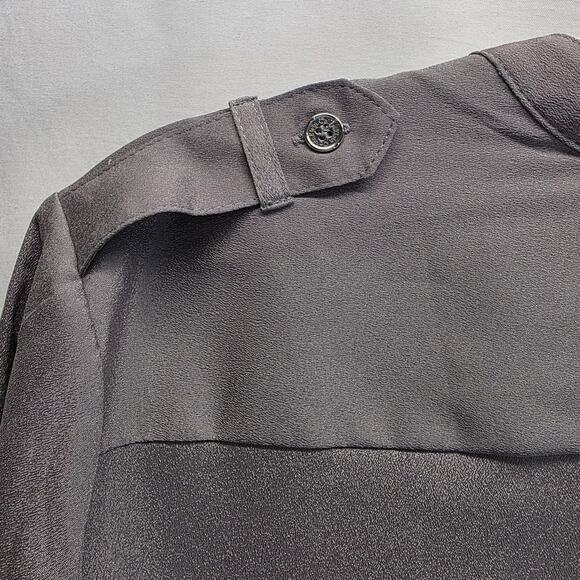 Calvin Klein Women's Silver Button-Down Roll Sleeve Zipper Pocket Blouse, Medium - Picture 9 of 13